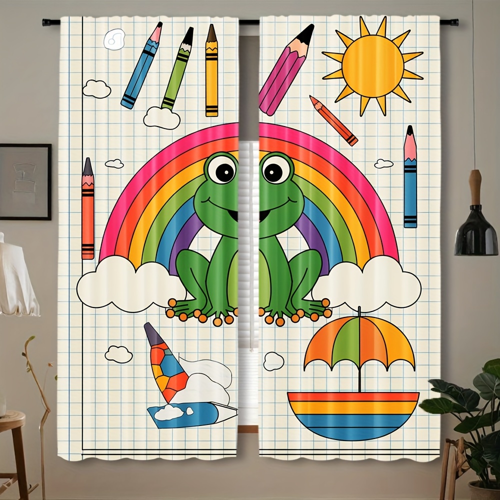 Baby Nursery Themes Girl - Urocza tęczowa żaba, dekoracja okna, kreskówkowy