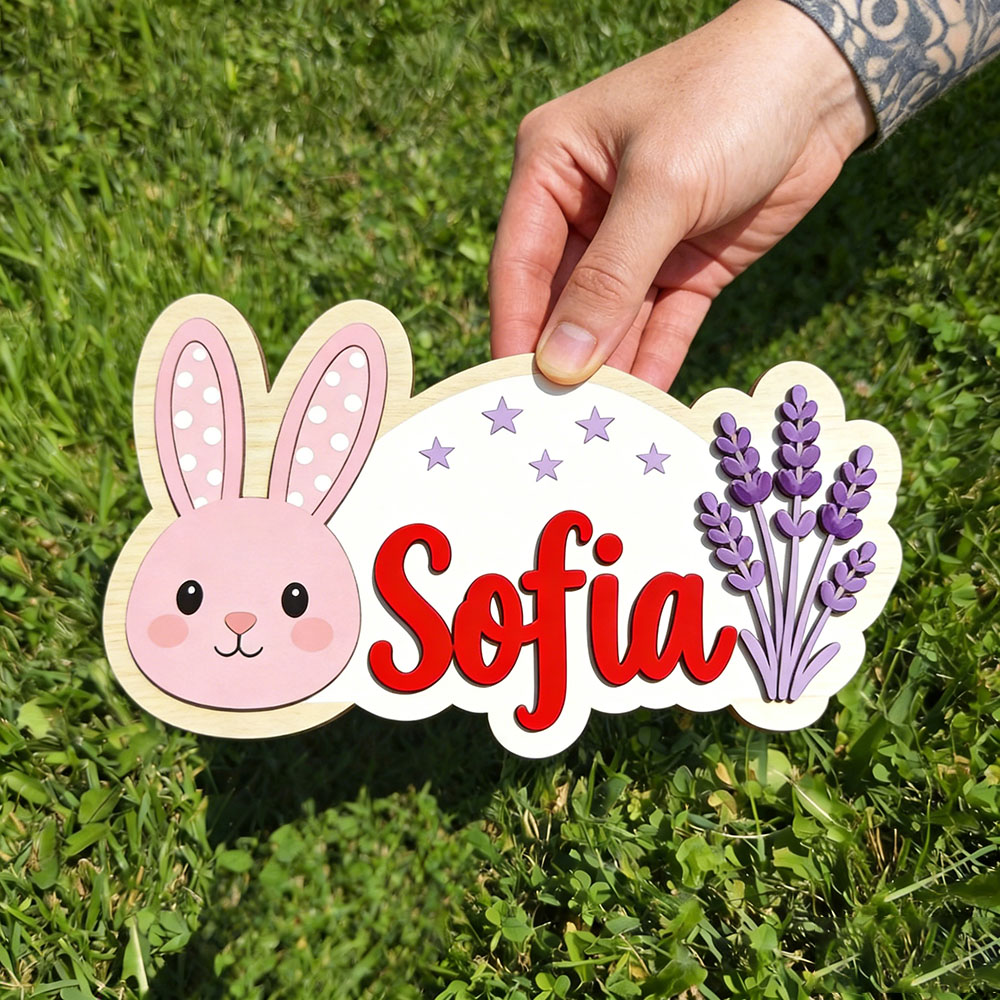 Baby Nursery Themes Girl - 25cm Personalizowana Pastelowa Królicza Tabliczka z