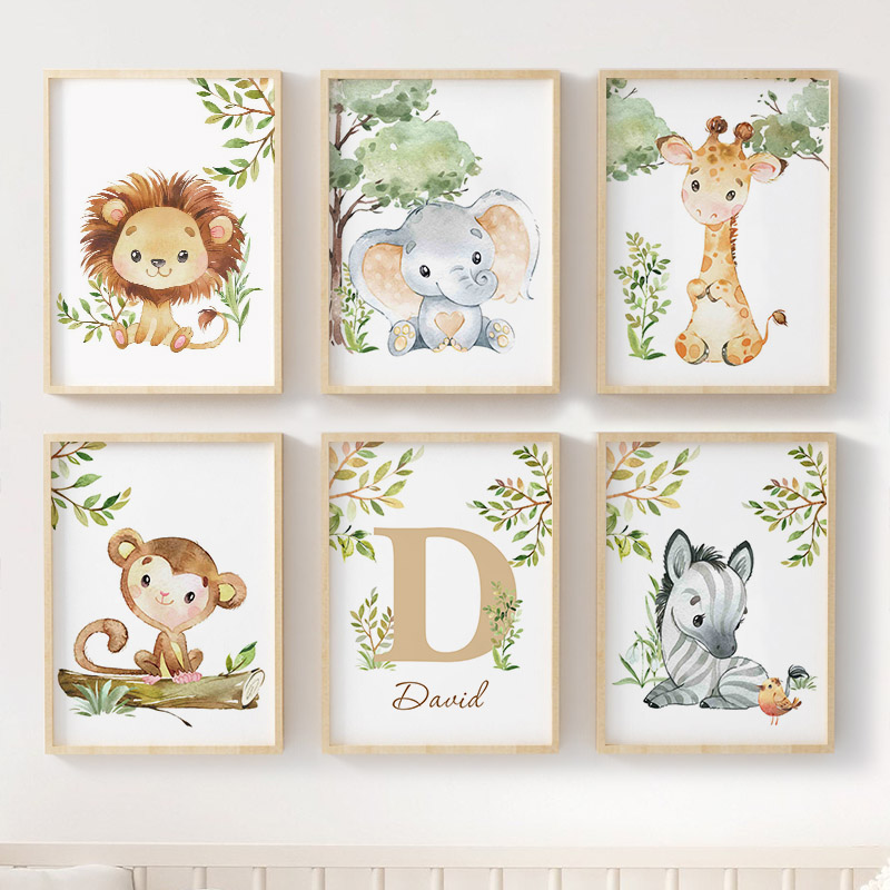 Baby Nursery Jungle Animals - Lew Słoń Żyrafa Małpa Zebra Plakat
