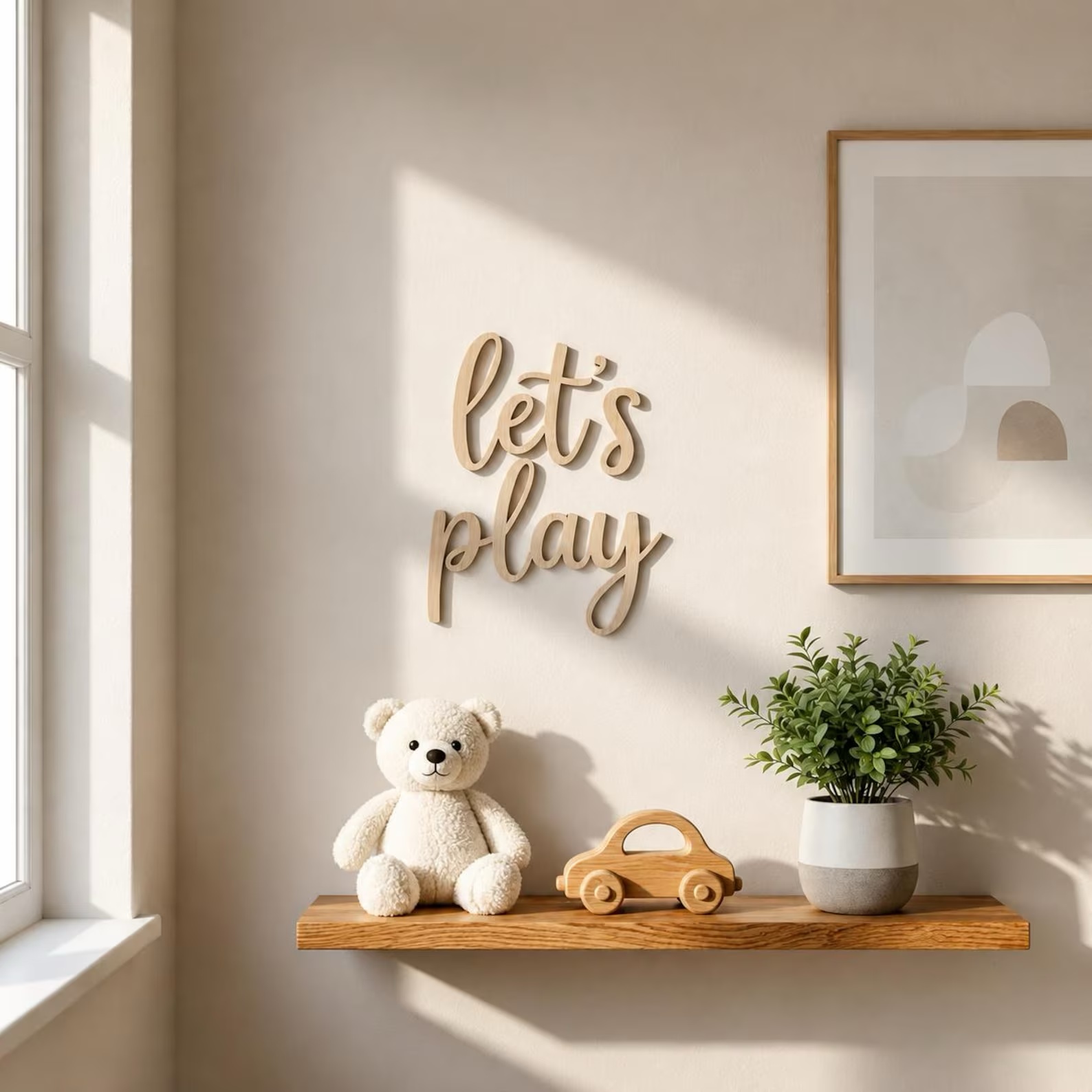Baby Nursery Room - Drewniana tabliczka na ścianę Let's Play,