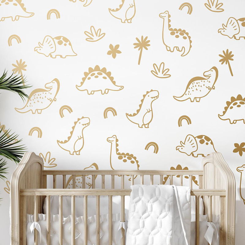 Baby Nursery Jungle Animals - Geometryczne drzewo dinozaura tęczowa naklejka ścienna