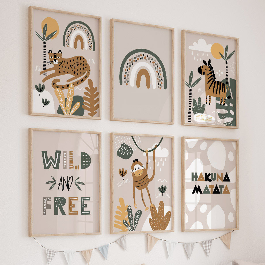 Obraz na płótnie do pokoju dzi – Baby Nursery Jungle Animals recenzja i cena