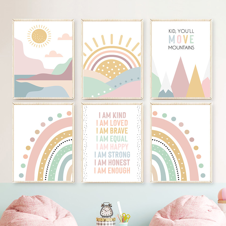 Różowe Góry Słońce Tęcza Cytat – Baby Nursery Quotes recenzja i cena