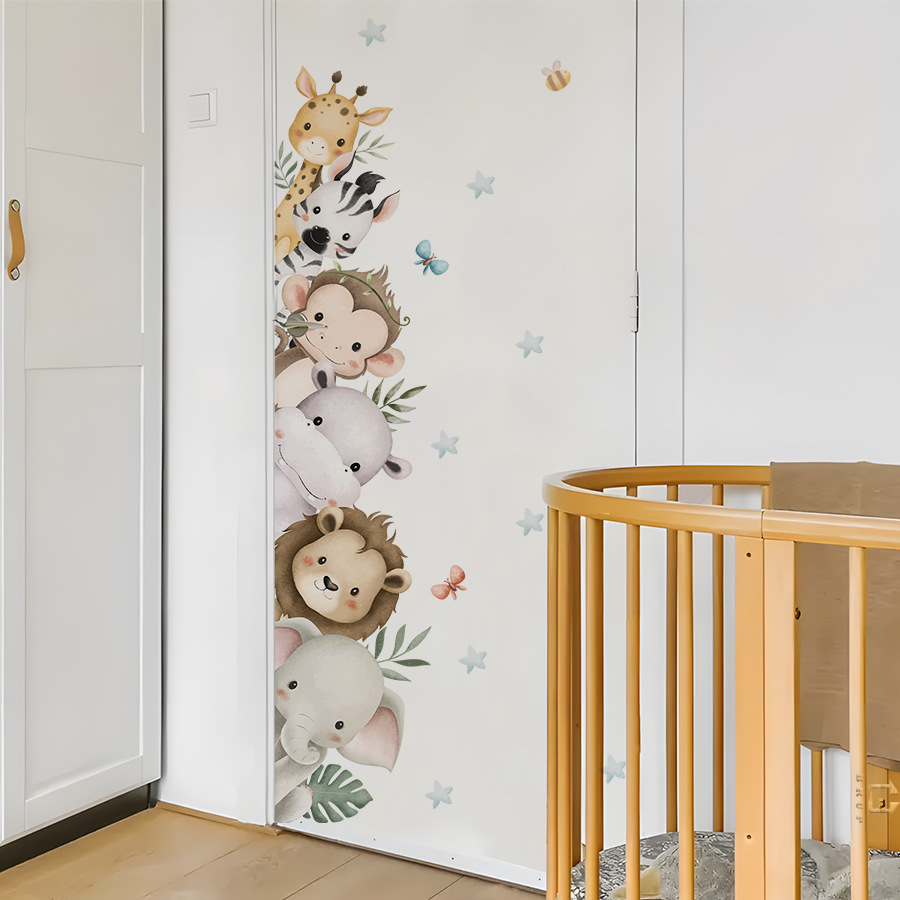 Naklejki na drzwi Akwarela Śli – Baby Nursery Jungle Animals recenzja i cena