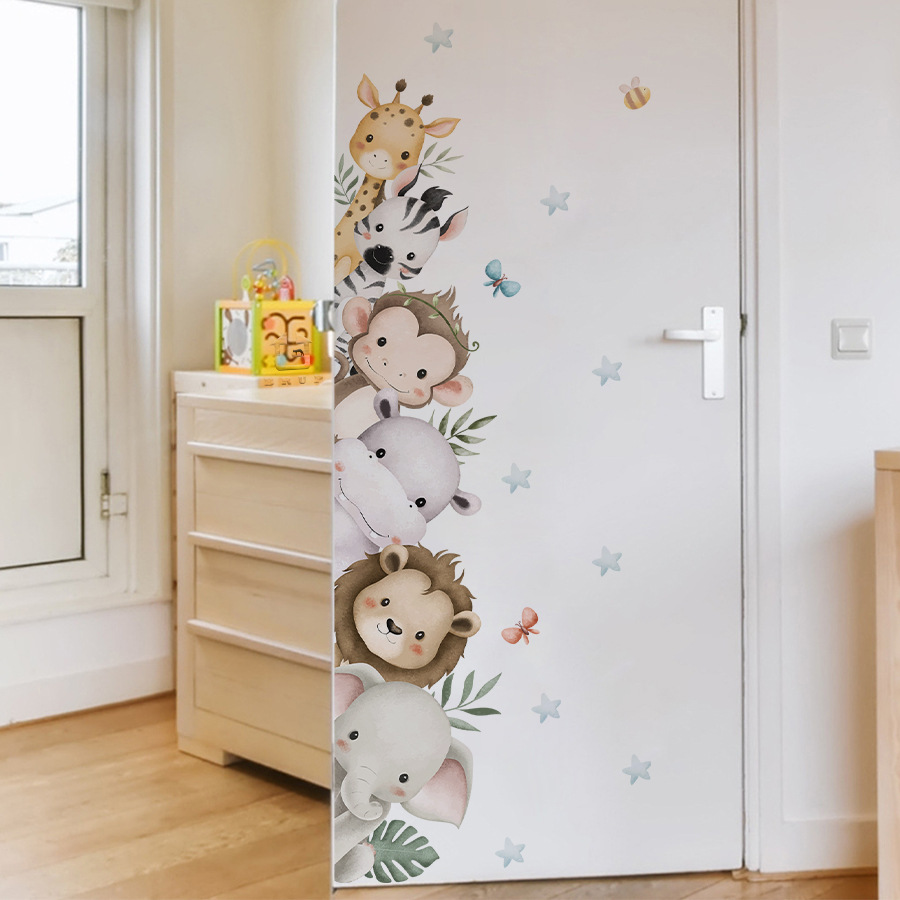 Naklejki na drzwi Akwarela Śli – Baby Nursery Jungle Animals recenzja i cena